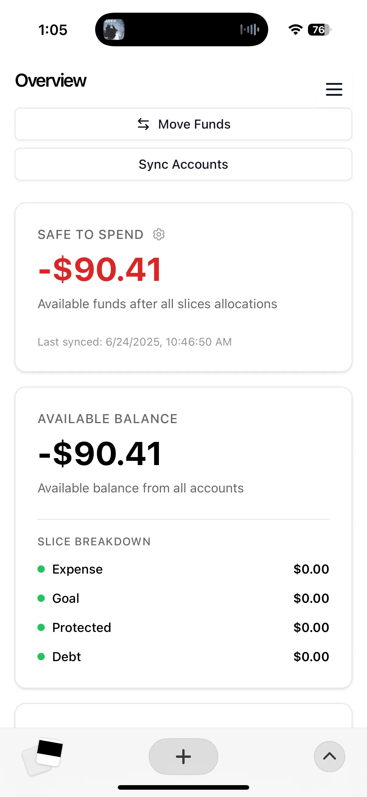 Cake Budget Mobile View - Safe to Spend