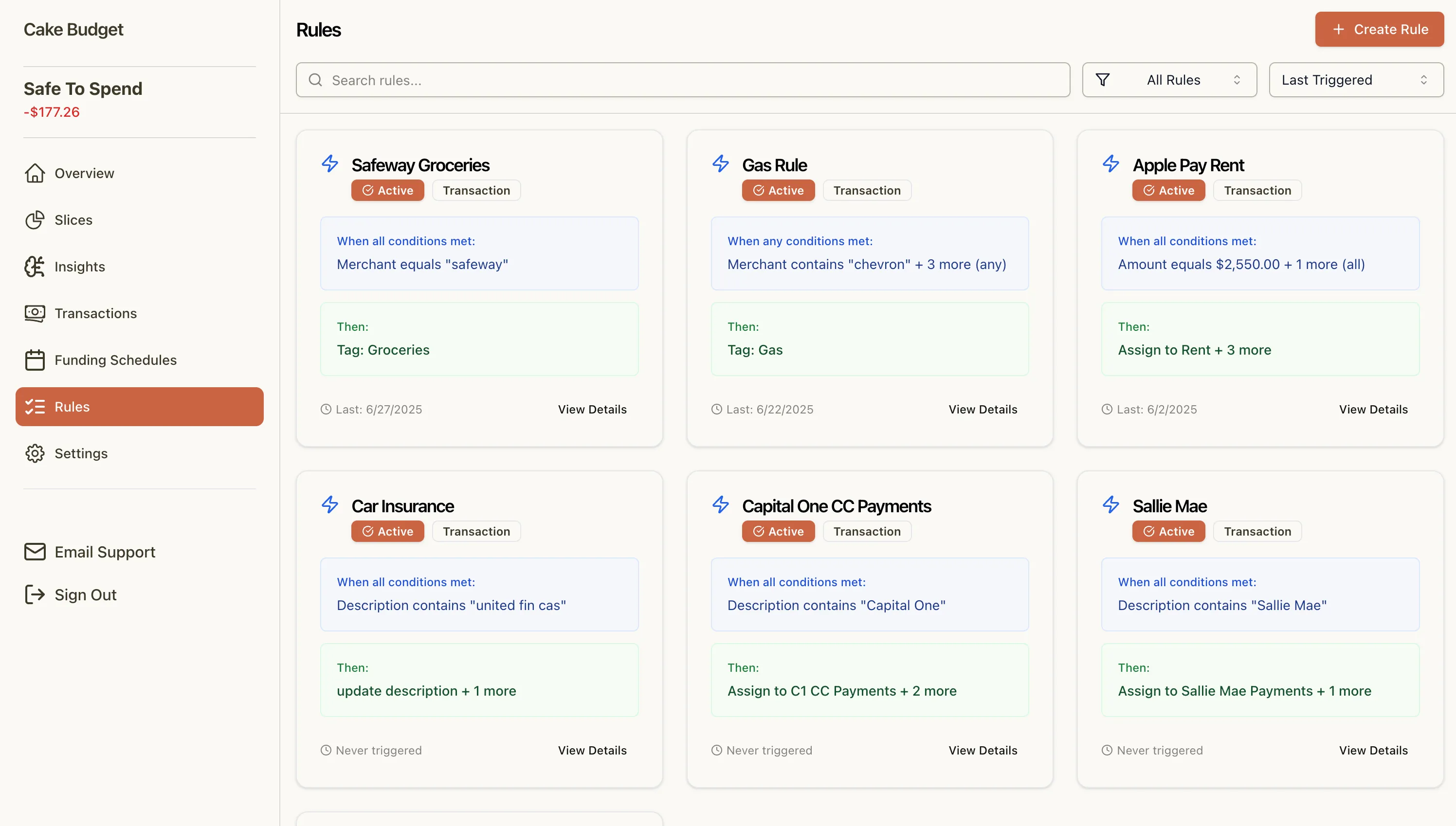Rules Management Dashboard showing active automation rules