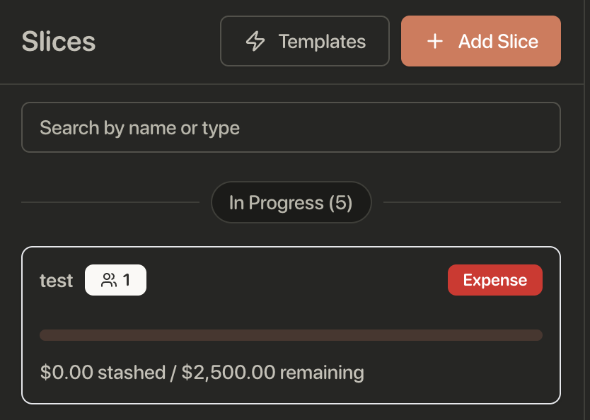 Owner's view of shared slices showing the sharing indicator badge